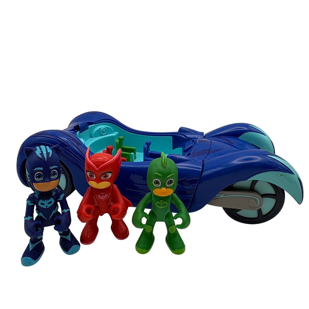 PJ Masks Deluxe Light & Sounds Cat-Car w/ Catboy Owlette and Gekko Figures Lot